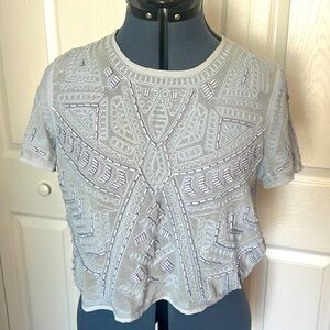 Blue Periwinkle Cropped sheer Beaded Top